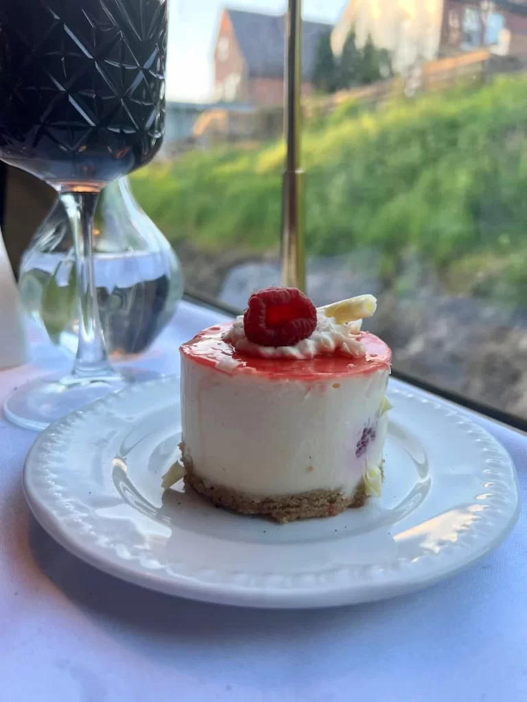 Raspeberry and white chocolate cheesecake aboard the charnwood Forester