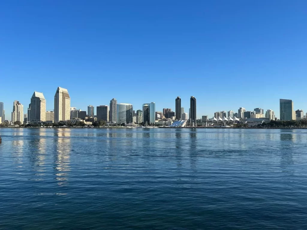 View of San Diego skyline from Ferry Landing Pier