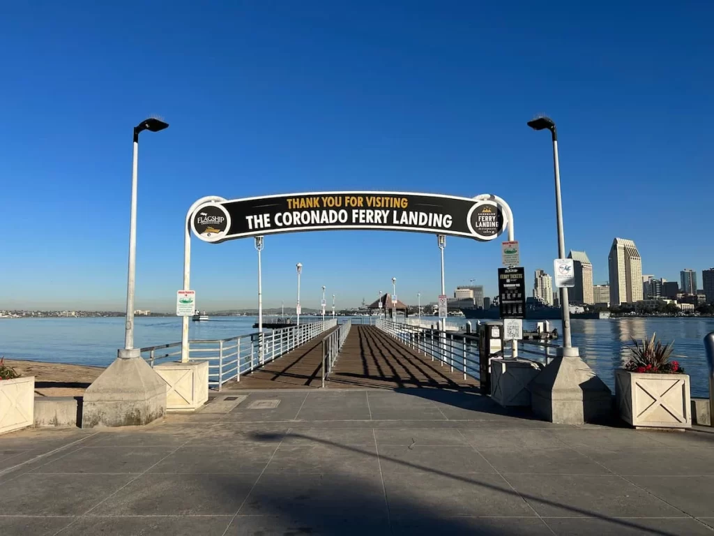The Coronado Ferry Landing sign at The Pier