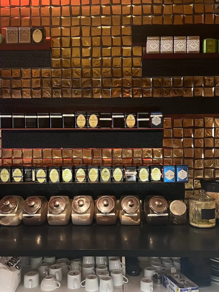 The teas and coffee selection counter at Gran Havana Cigars, San Diego