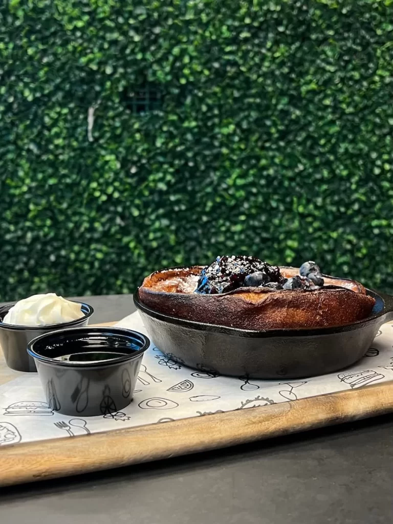 Skillet pancakes with blueberries at Moxy, San Diego