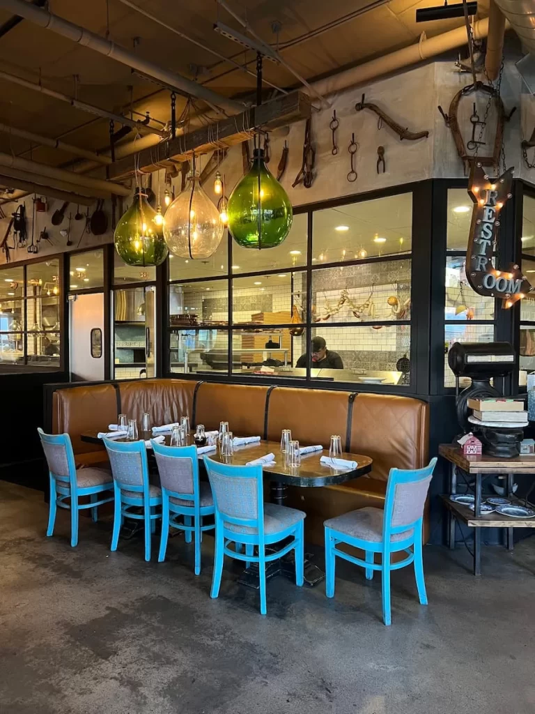 The interiors and kitchen area of Farmer's Table, Little Italy, San Diego