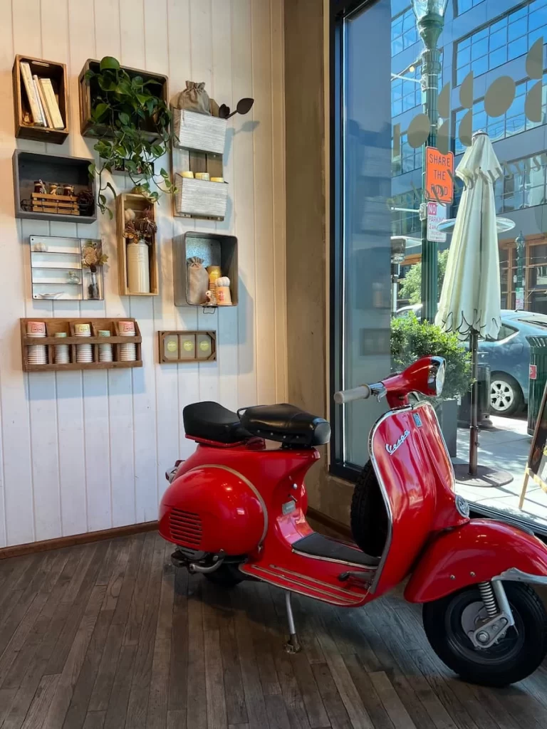 Th ered Vespa at Bobboi Natural Gelato, San Diego