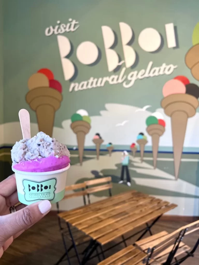 Scoop of the Dragon lemon and berry lavender.gelato at Bobboi Natural Gelato, San Diego
