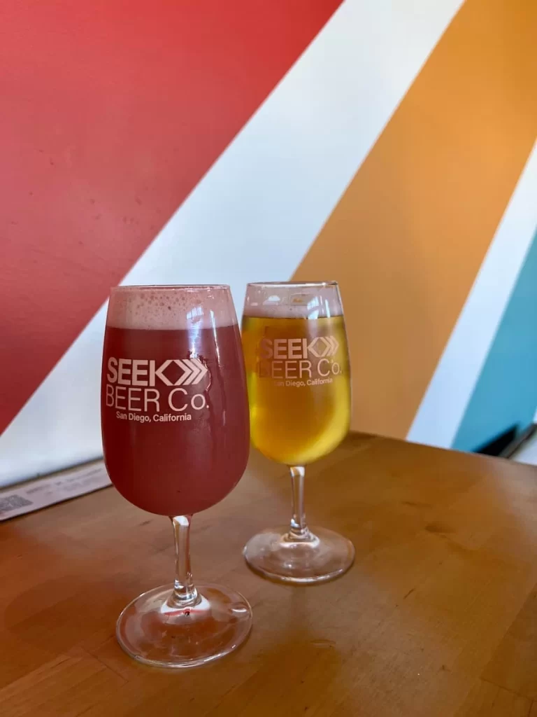 Strawberry and banana canned beer and a pale ale at Seek Beer Company, San Diego