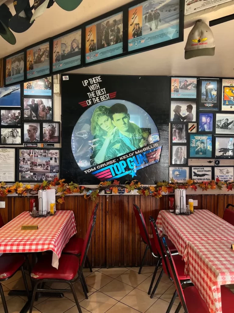 Top gun memorabilia inside the Kansas City Barbecue Bar, San Diego