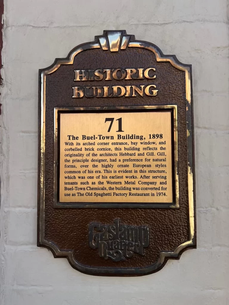 Old Spaghetti Factory historic plaque in Gaslamp Quarter, San Diego