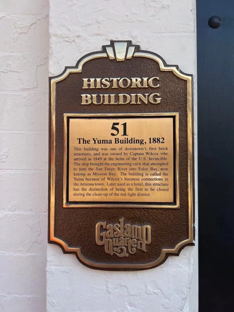 The Yuma Building Historic Plaque in Gaslamp Quarter, San Diego