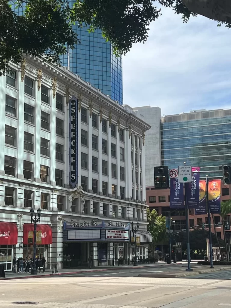 Exterior of the Spreckles Theatre in Gaslamp Quarter, San Diego