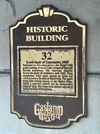 The Louis Bank Of Commerce historic plaque in Gaslamp Quarter, San Diego