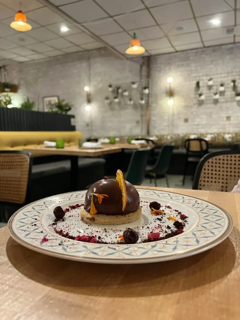 Chocolate Mousse (lemon shortbread, parsnips, blackberry preserves, brownie crumbles) at Bloom Plant-based kitchen, Chicago