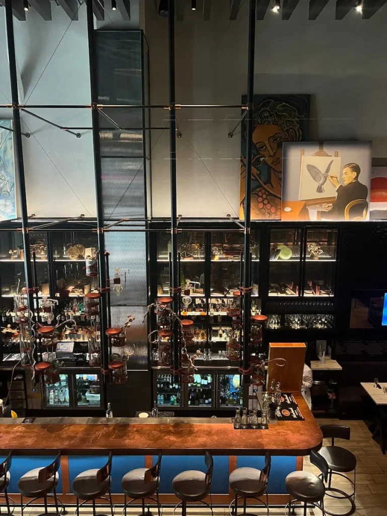 Aerial view of the bar at The Albert at Hotel ECM2 which is one of the cool and quirky hotels in Chicago