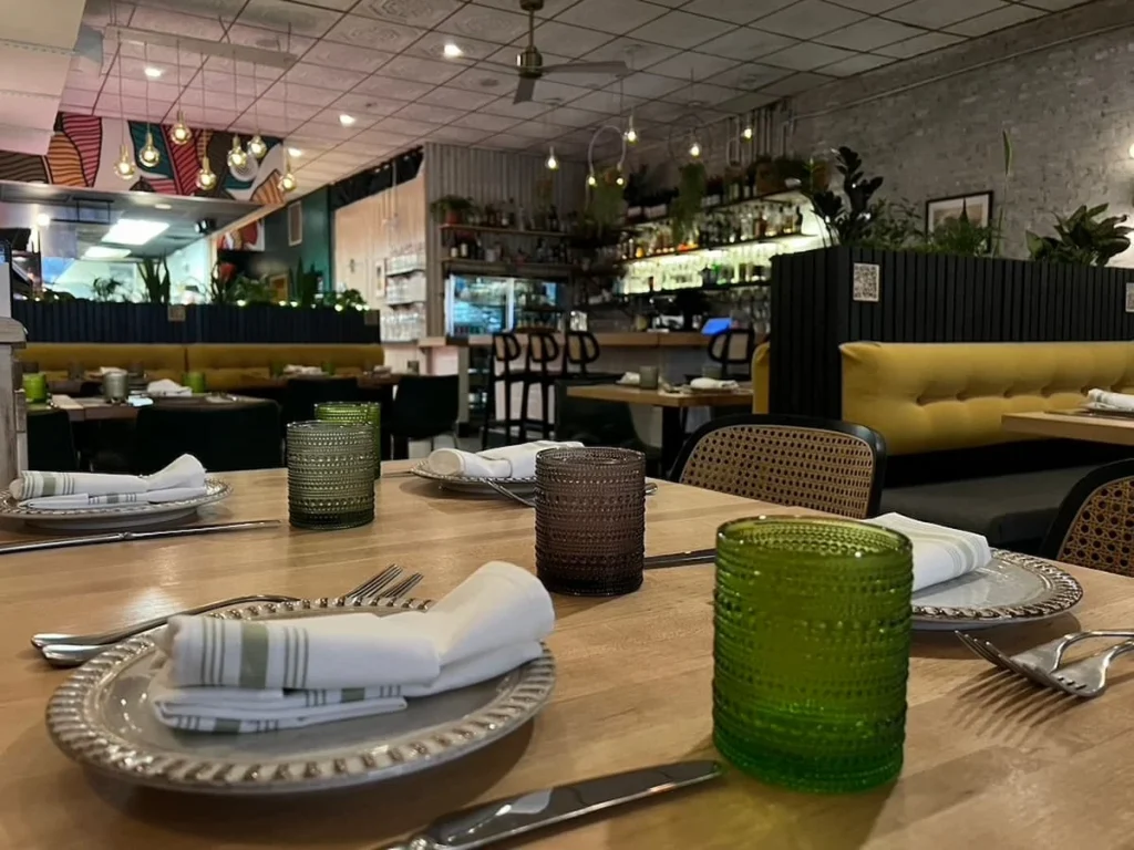 Seating area at Bloom Plant-Based Kitchen in Chicago