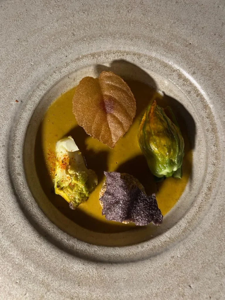 Close-up flat lay of vegetable kadai at Indienne, Chicago