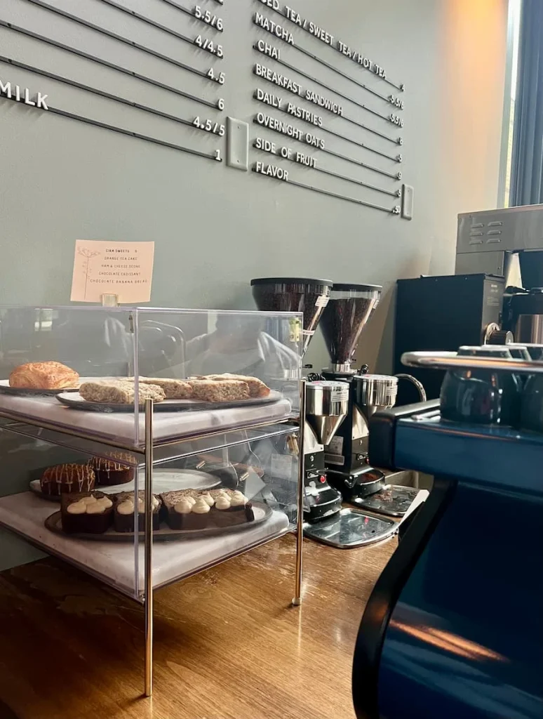 Cakes at the coffee stand of Cafe Cira at The Hoxton in Chicago. One of the coffee shops in Chicago for vegetarians