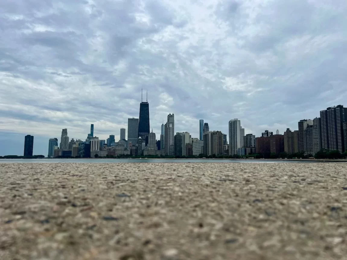 North Avenue Beach, Chicago with skyscraper skyline in the background