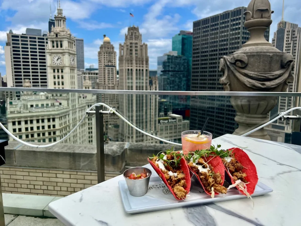 Vegetarian friendly food in Chicago - Pink vegan tacos at LondonHouse Rooftop