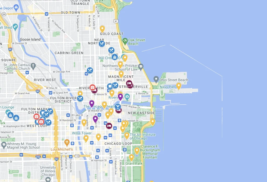 Screenshot Google map of Chicago Hotels