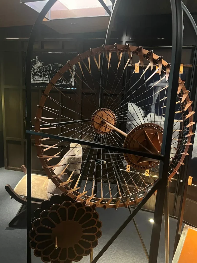 Visionary science-themed wheel at Hotel EMC2 lobby area, Chicago