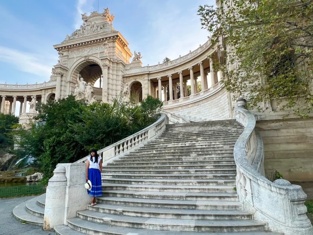 The Palais Longchamp, Marseille with Bejal standing on the stairs