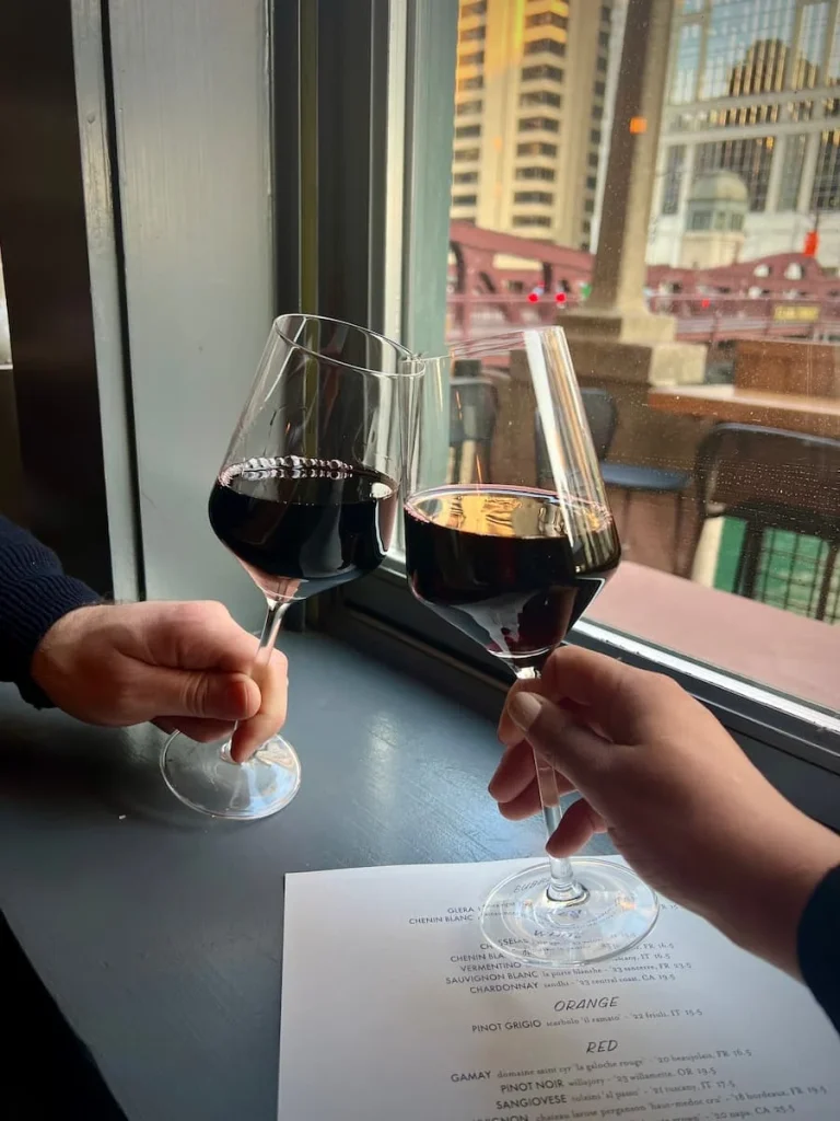 2 glasses of the Sangiovese red at American Bistro, Chicago