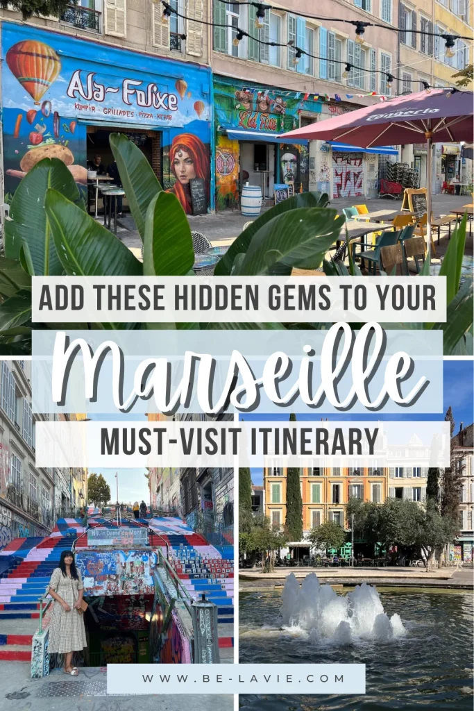 Hidden Gems in Marseille Pinterest Pin with 3 images overlayed with text
