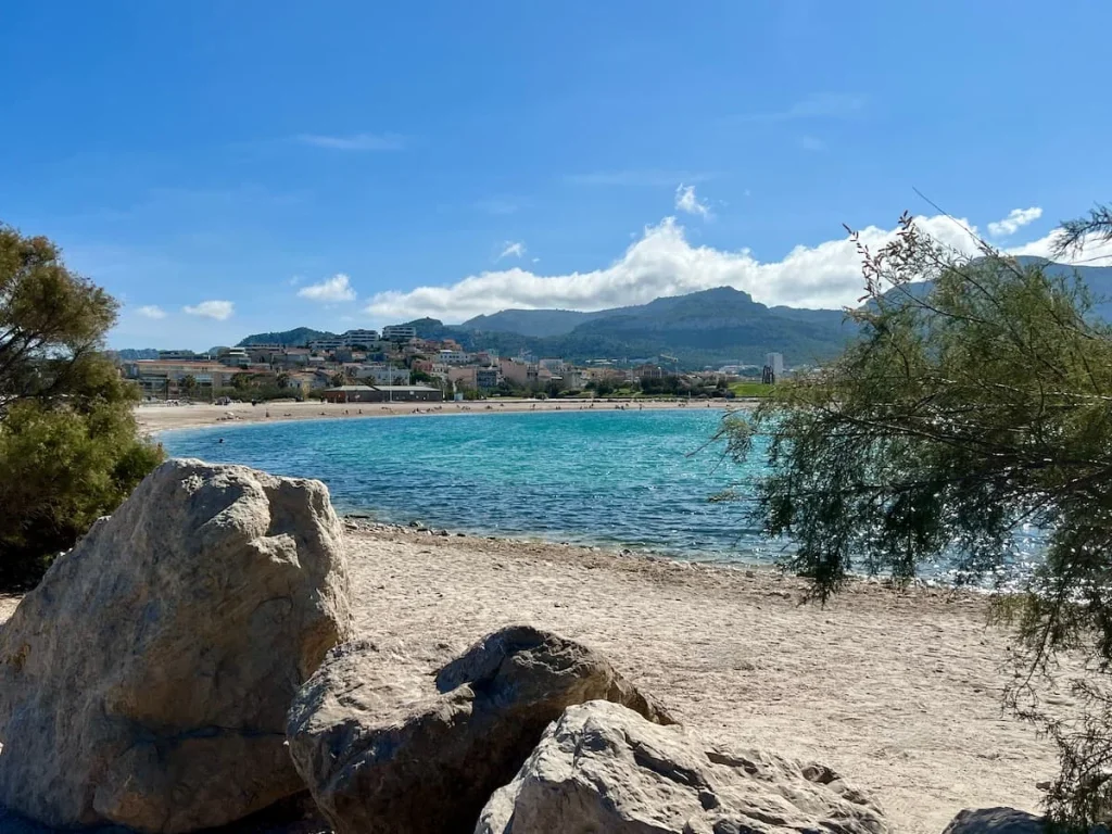  Plage Borély, Marseille with the sand and pebble beach and aqua waters