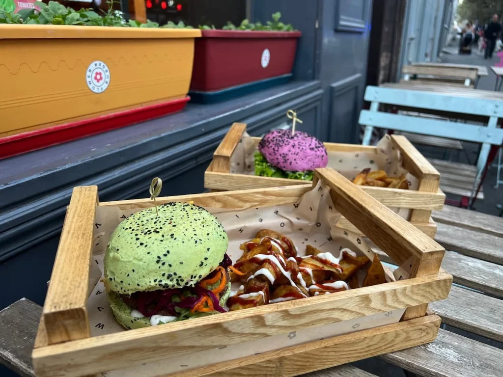 green and purple burger at Flower Burger, Marseille