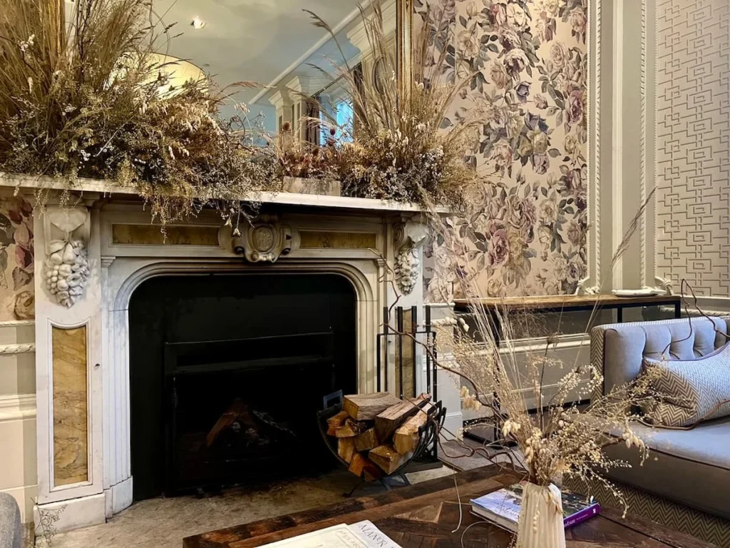 Drawing room fireplace at Hampton Manor