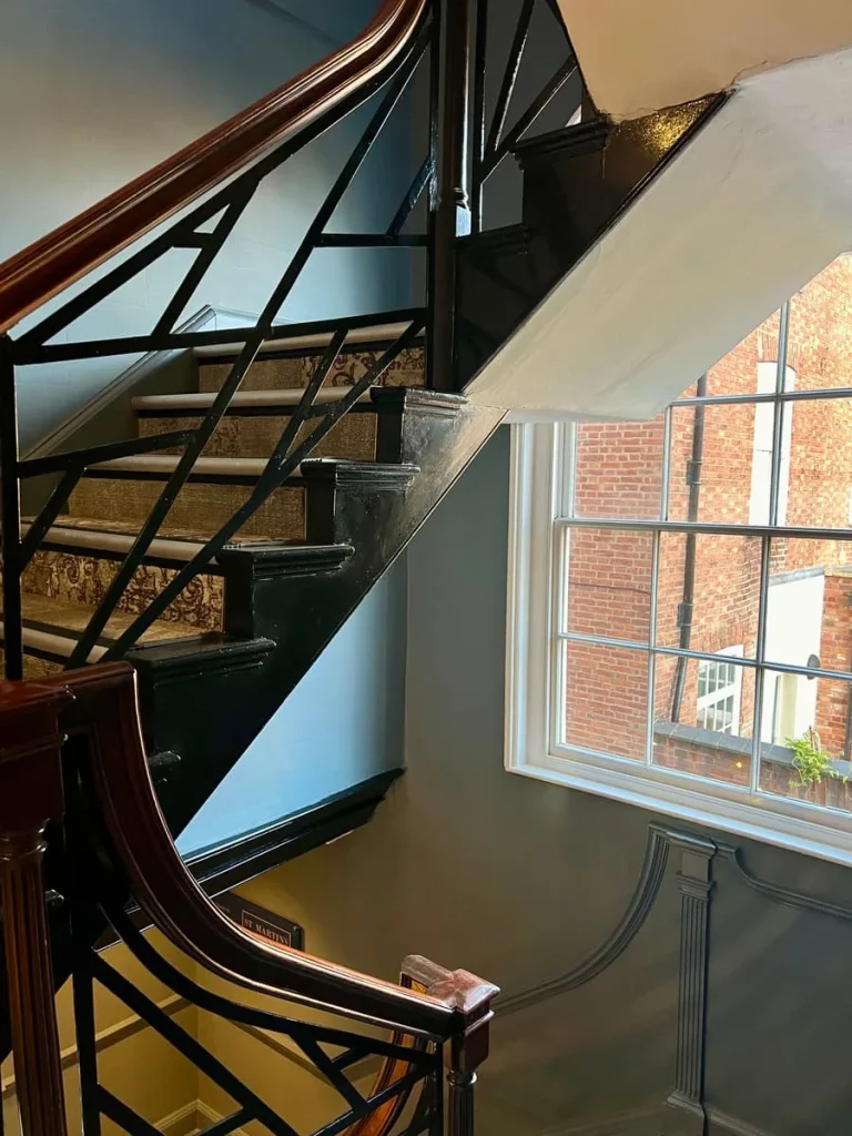 Wooden staircase in St Martins Lodge, Leicester