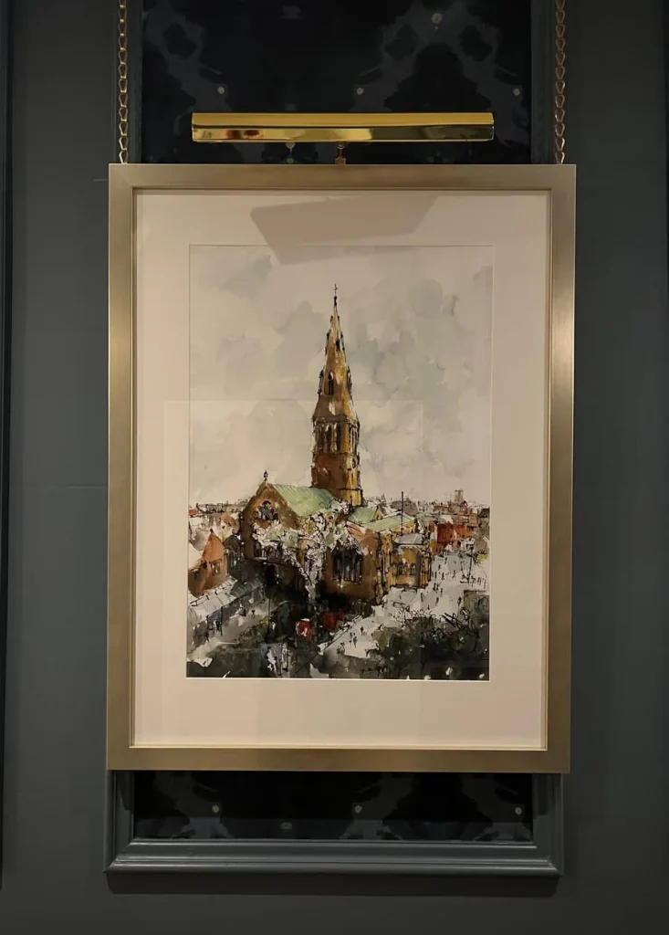 Sketch of Leicester Cathedrals spire at St Martins Lodge, Leicester