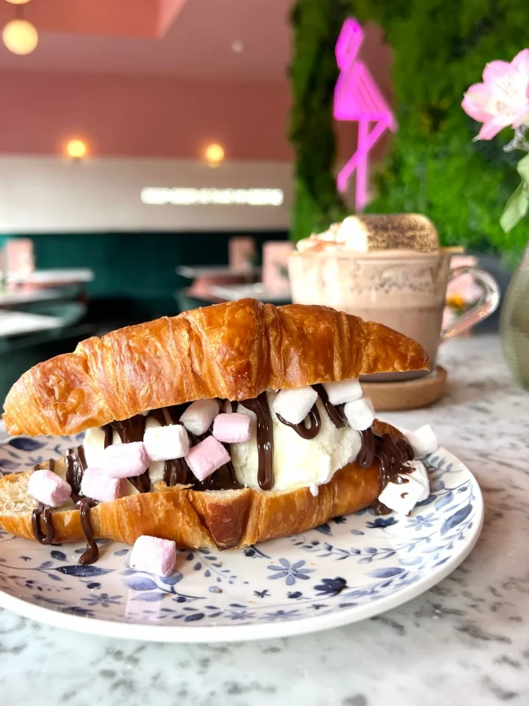 Breakfast in Leicester City Centre: Croissant with ice-cream and marshmallows at Audrey