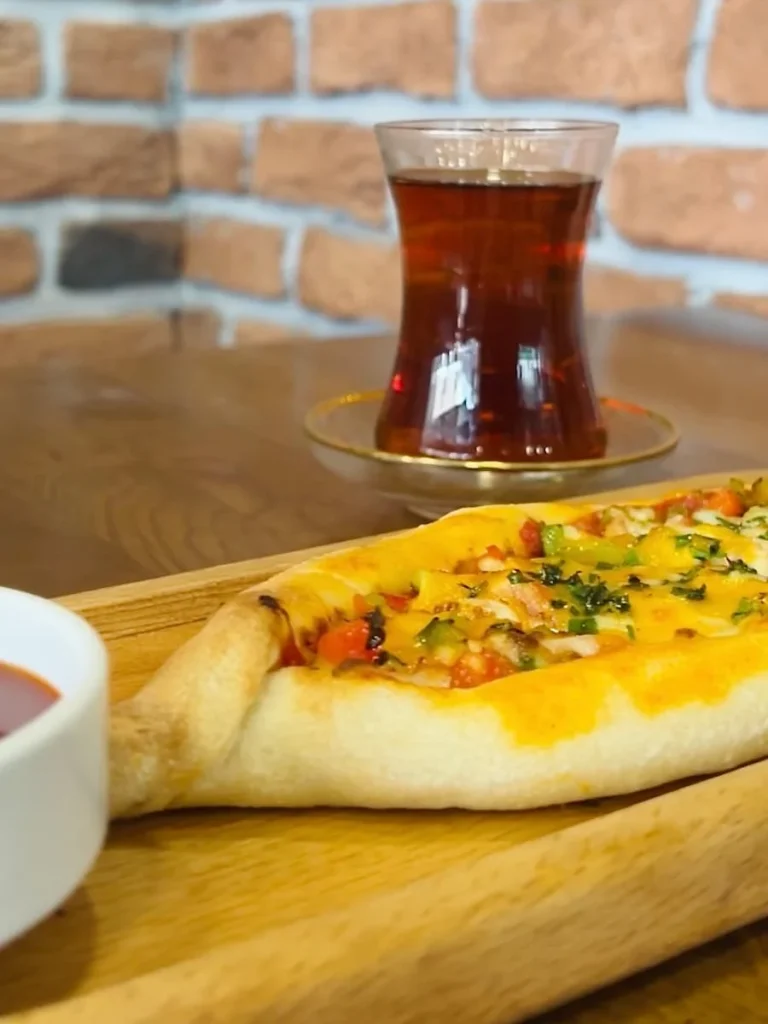 Vegetarian Pide with Turkish Tea at Tegtat, Leicester