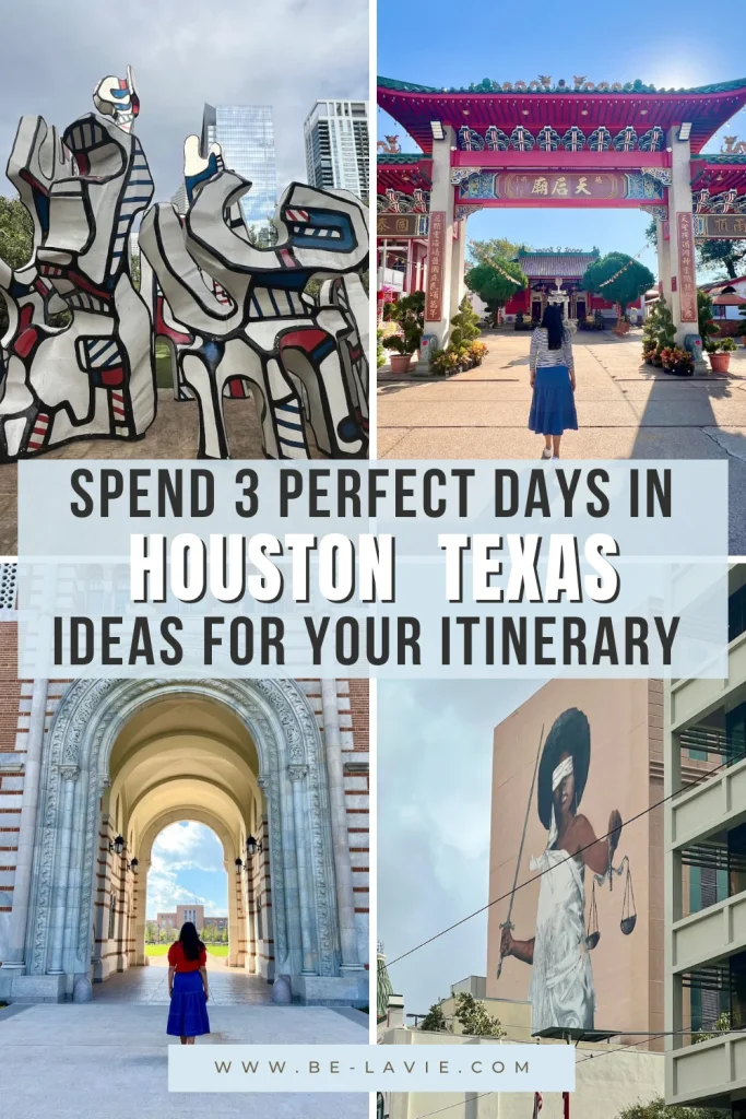 3 days in Houston Pinterest Pin with 4 images overlaid with text.
