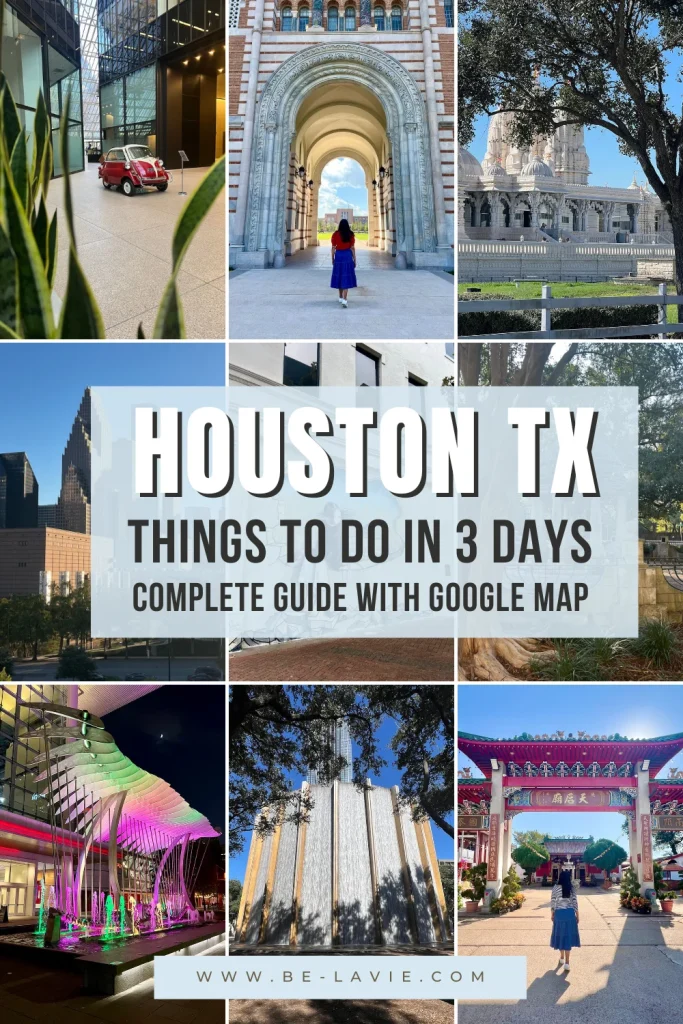 3 days in Houston Pinterest Pin with 9images overlaid with text.