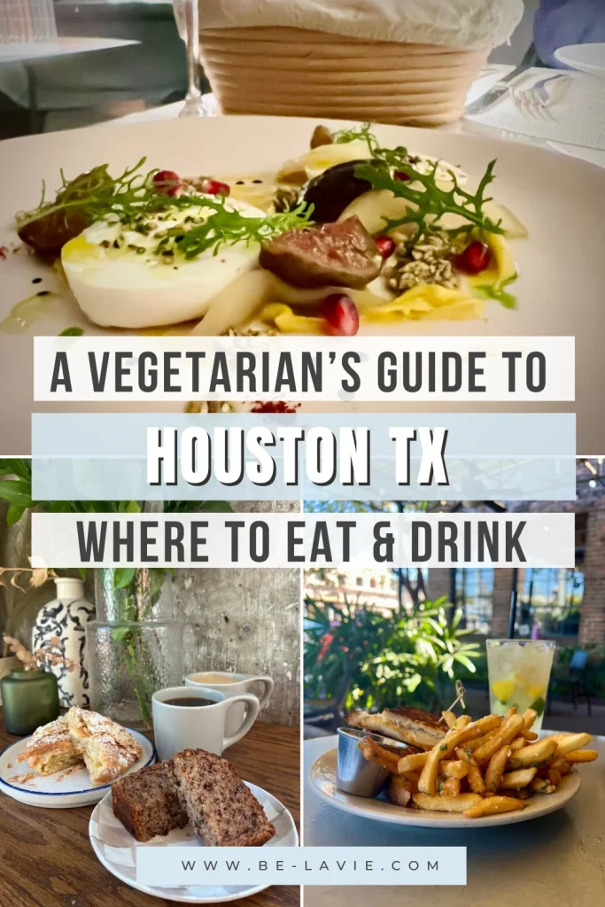 Vegetarian Food in Houston Pinterest Pin with 3 images overlayed with text