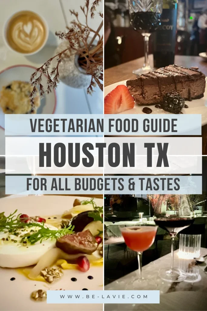 Vegetarian Food in Houston Pinterest Pin with 4 images overlayed with text
