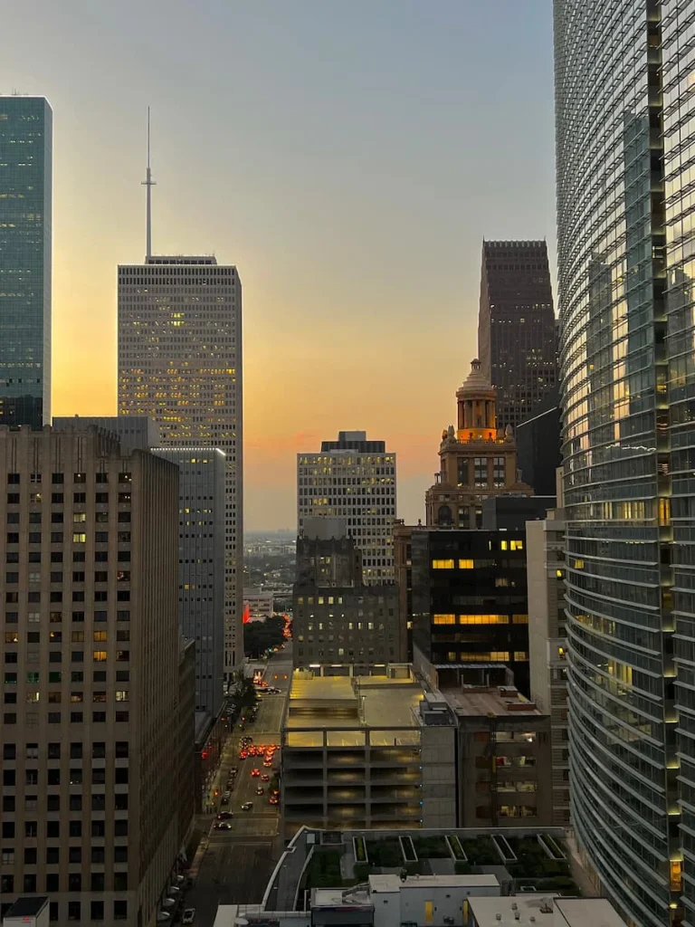 The skyscraper view at sunset at Z on 23 Rooftop