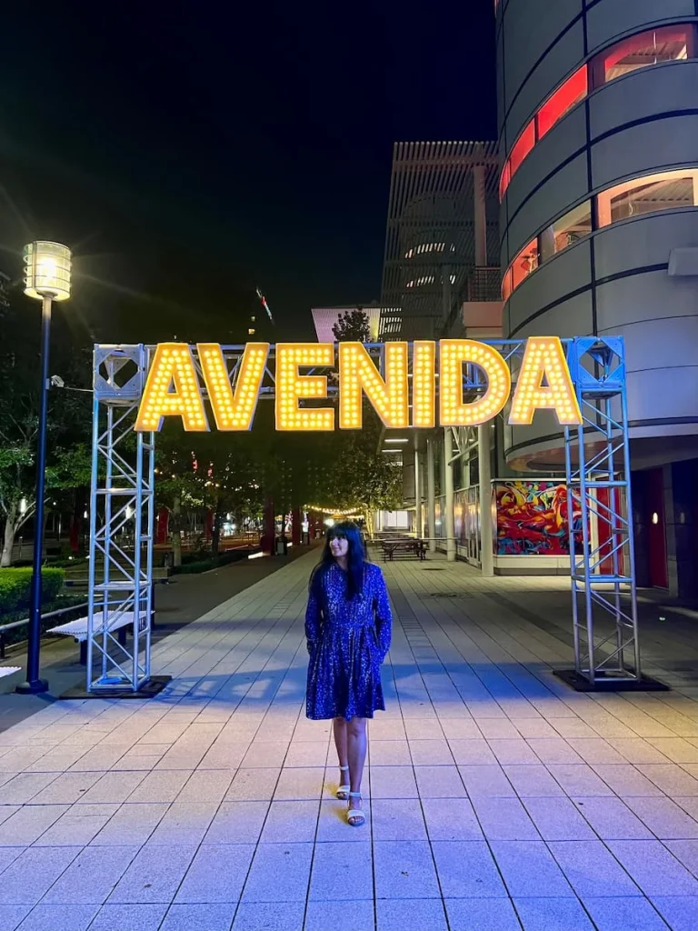 3 days in Houston: Avenida de las Americas at night time with Bejal walking down