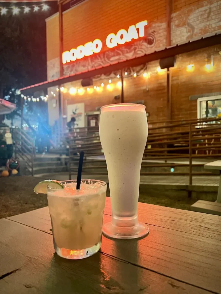 Vegetarian food in Houston: Rodeo Goat shenanigans cocktail and vanilla milkshake