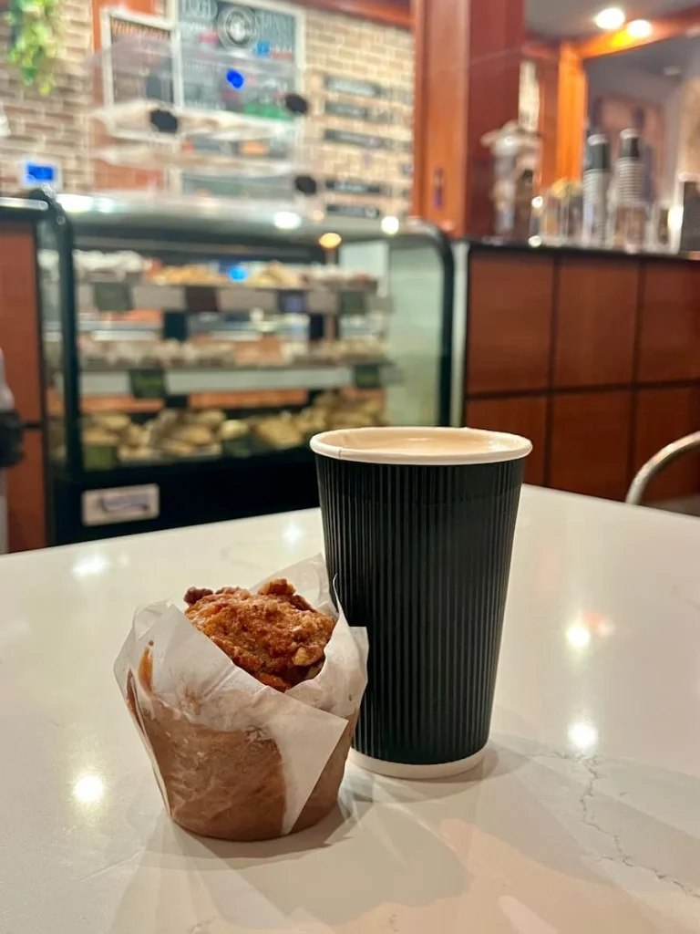Sustainable Houston Guide: Vegetarian food in Houston: Day 6 Coffee lavender latte and banana nut muffin