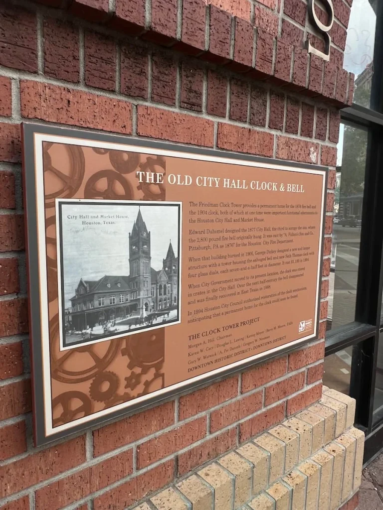 3 days in Houston: Market Square clock tower plaque with history