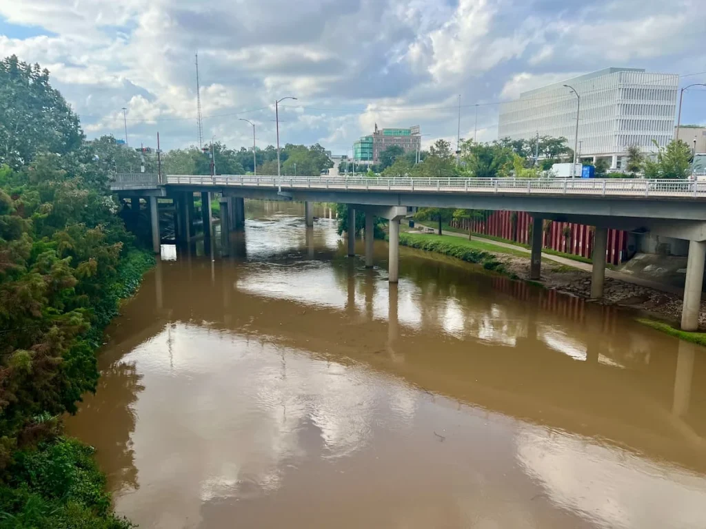 3 days in Houston: Allens Landing Park in downtown with river and highway above