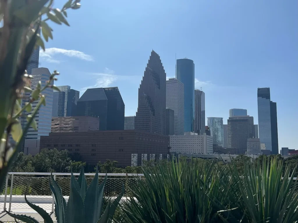 Downtown skyline of business district in Houston from The Post.