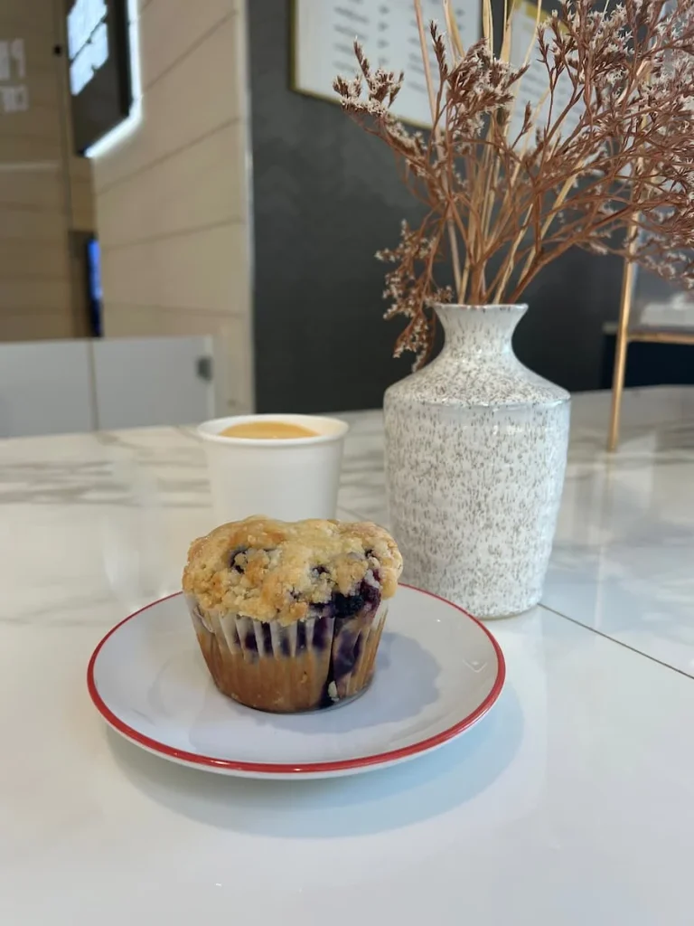 Vegetarian food in Houston: Prelude Coffee cappuccino and banana nut muffin