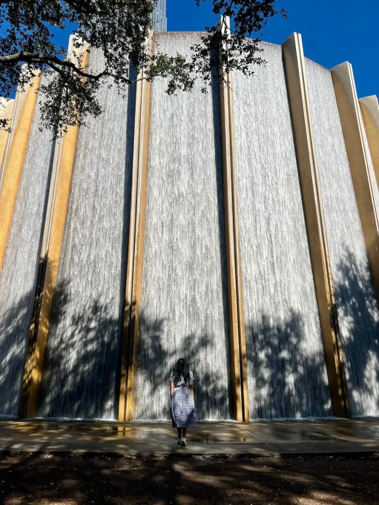 Photo locations in Houston: Gerald D. Hines Waterwall with Bejal standing in front
