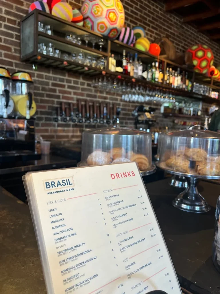 Vegetarian food in Houston: Brasil menu adn bar area