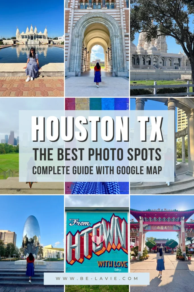 Photo locations in Houston Pinterest Pin with 9 images overlayed with text