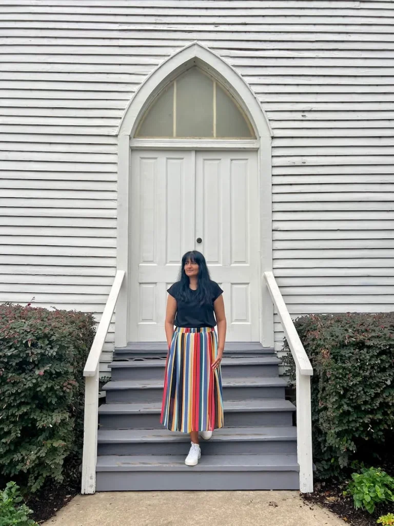 Photo locations in Houston: Church at Sam Houston Park with bejal standing on stairs