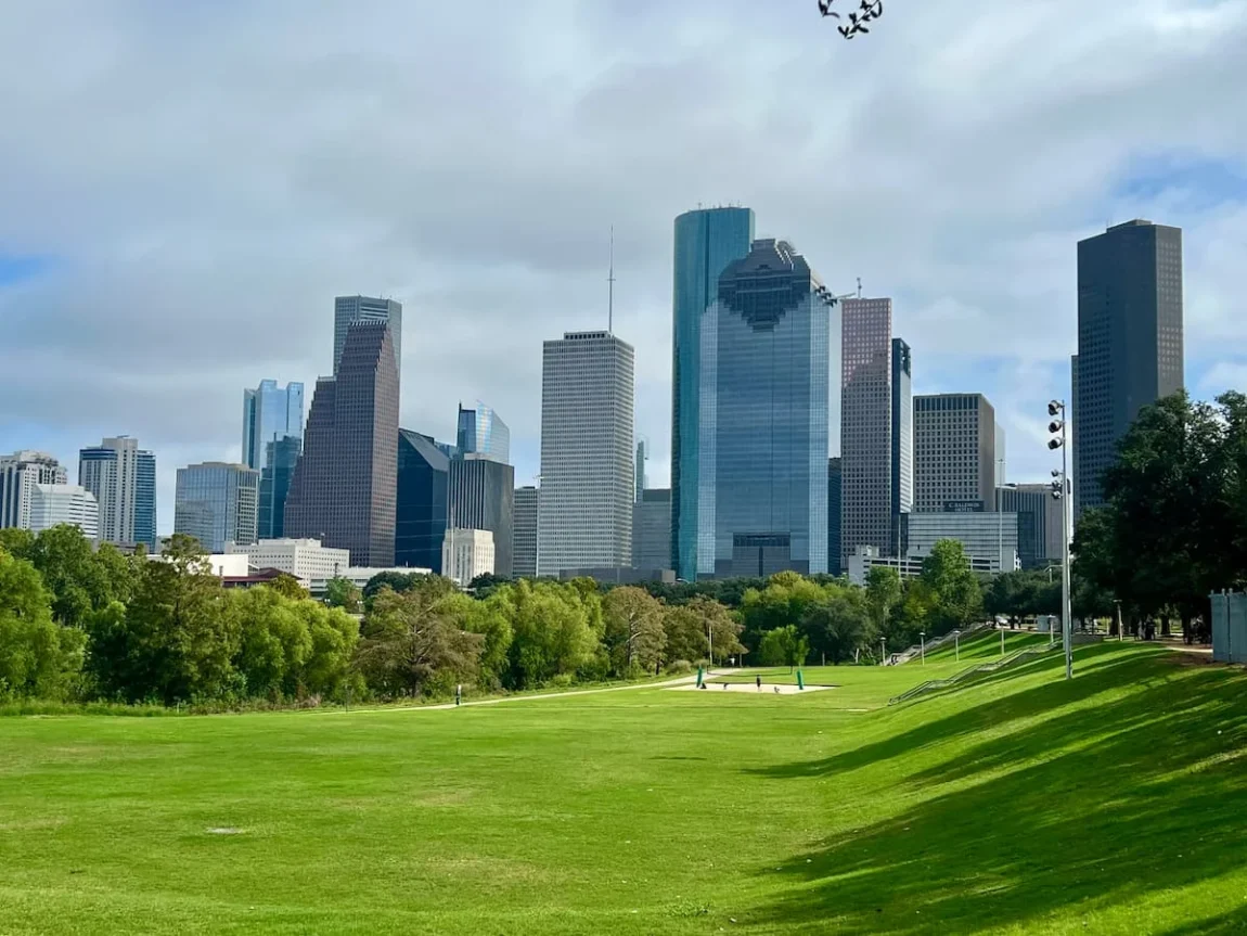 Sustainable Guide to Houston: Buffalo Bayou Park with Downtown Skyline in the background